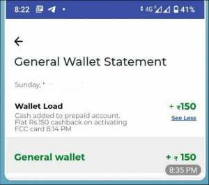 Rs.150 Cashback Payment Proof