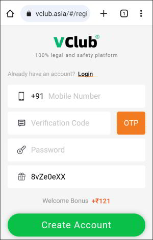 Vclub App Register / Login